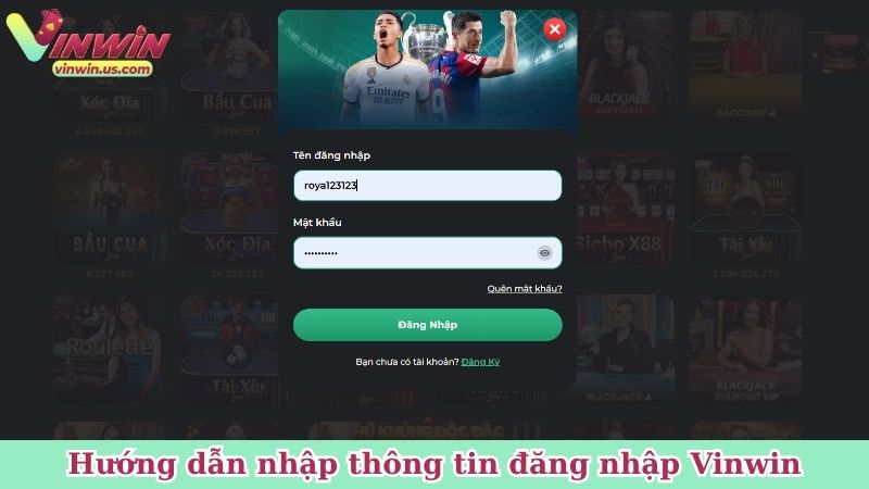 Hướng dẫn nhập thông tin đăng nhập Vinwin