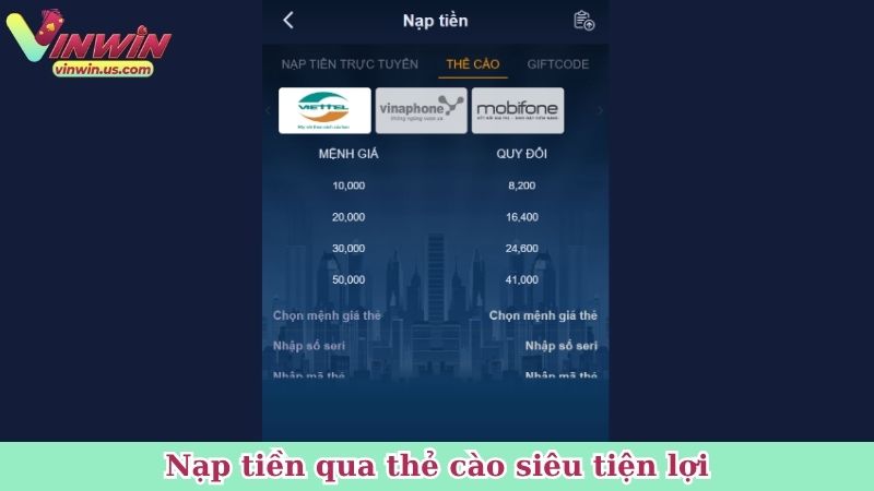 Nạp tiền qua thẻ cào siêu tiện lợi